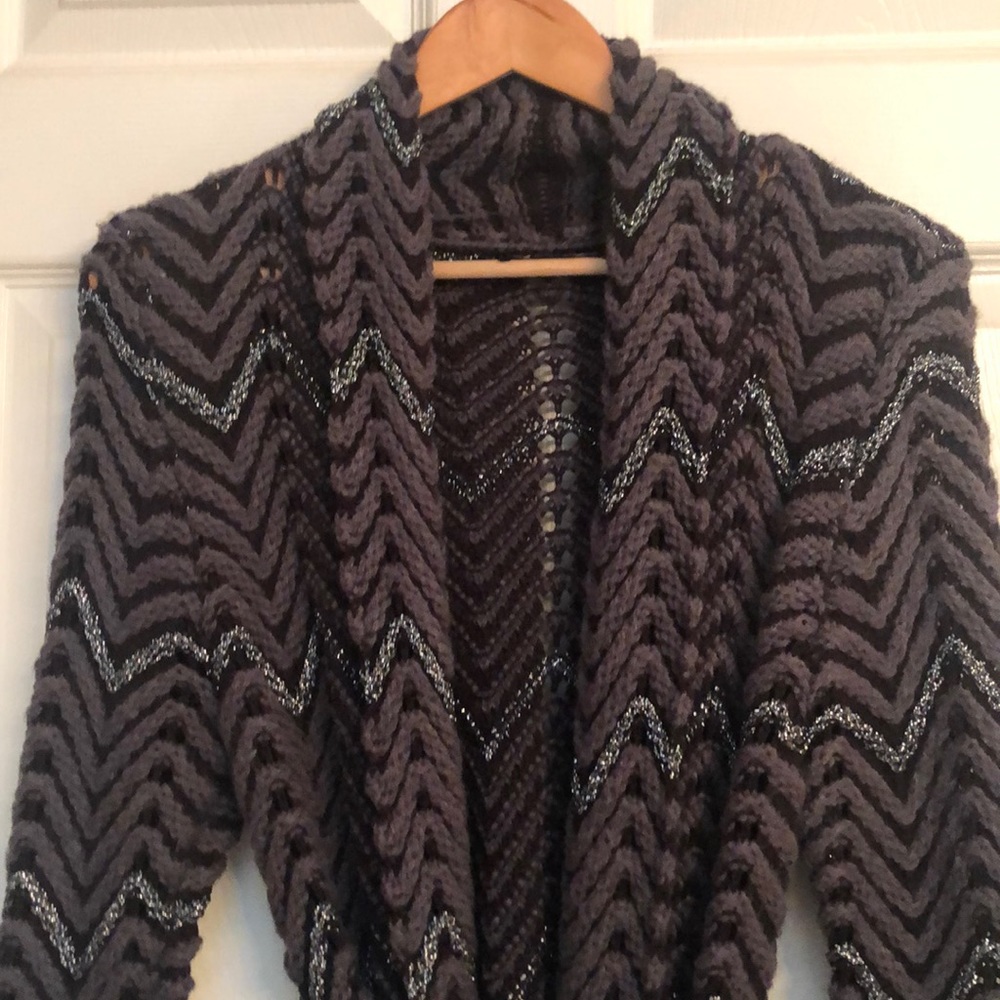 Inc Black Gray Silver Patterned Sweater Large - image 2